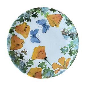 Rainbow Gate Santa Fe New Mexico Floral Plate Handmade Poppies Butterflies 10.5”